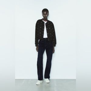 Zara Black Bomber Jacket with Rhinestone Accents